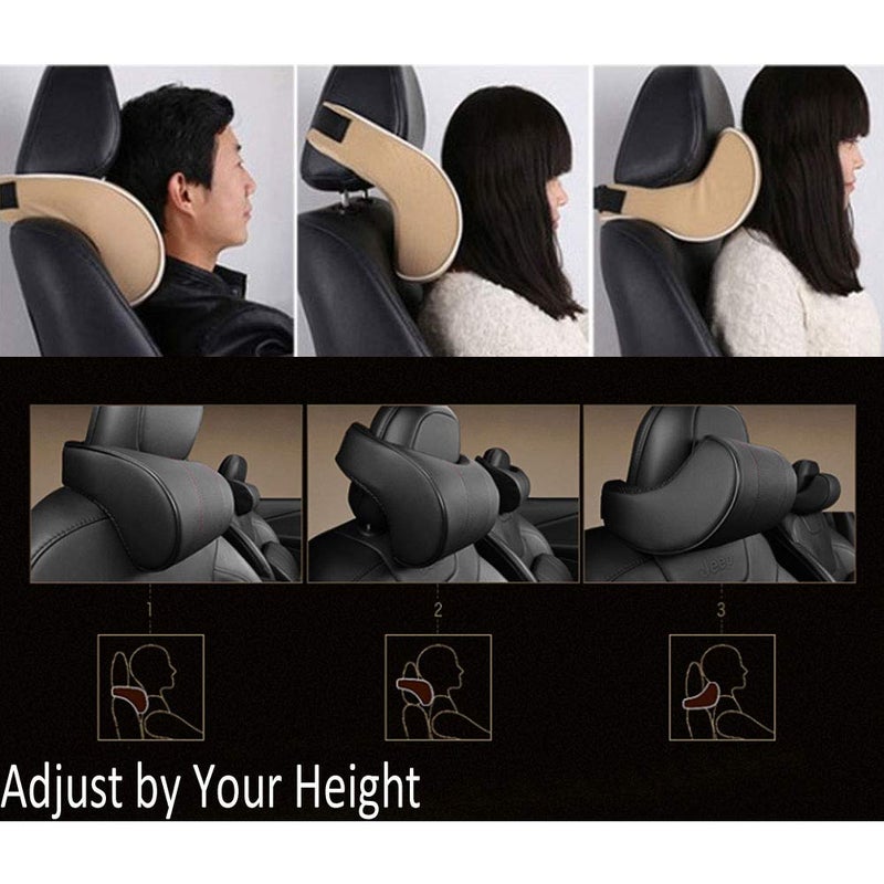 HomDSim Car Seat Neck Support Pillow,PU Soft Leather + Memory Foam,Head Support Pillow Cushion Pad for Driving Headrest Relax,with Adjustable Strap - Image 2